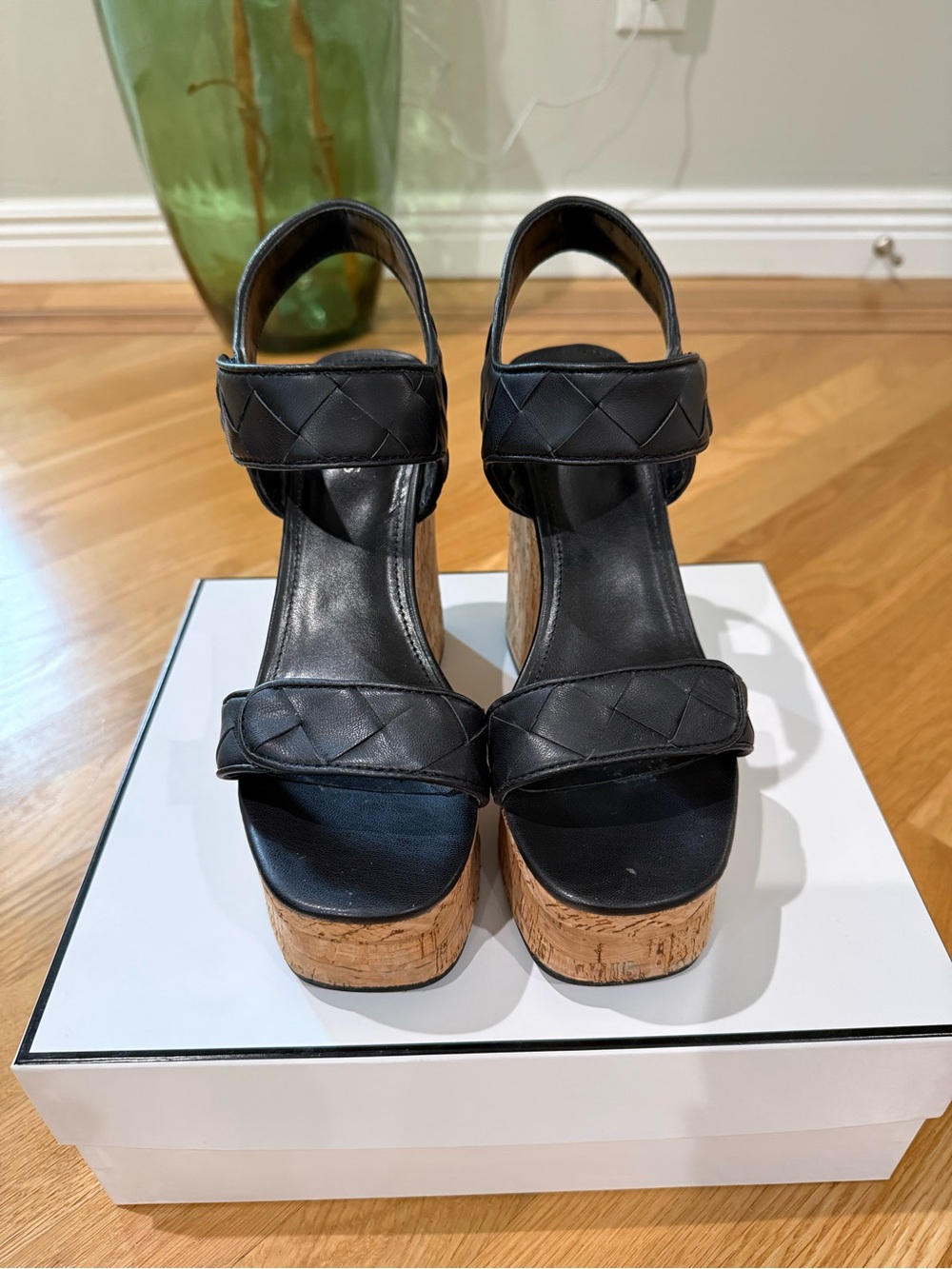 Guess Cataline Black Quilted Leather Cork Wedge Sandals - Picture 4 of 7